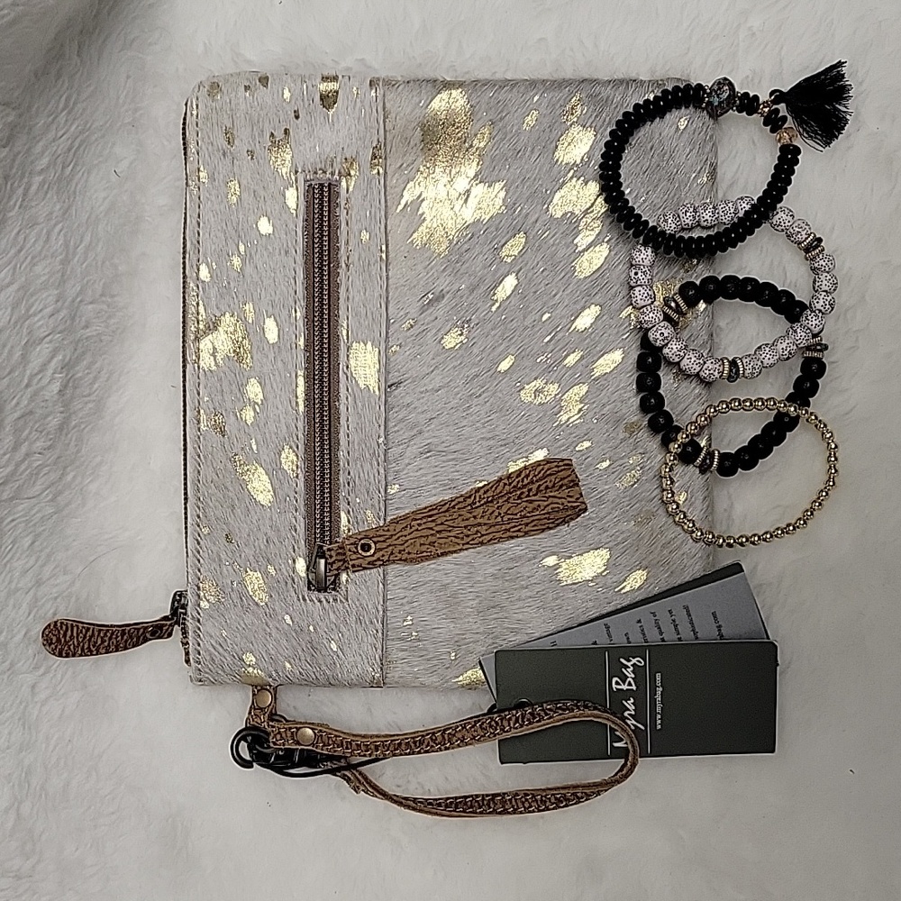 Bundle Myra Hideon Leather Golden Bag with 4 Bracelet Accessories NWT